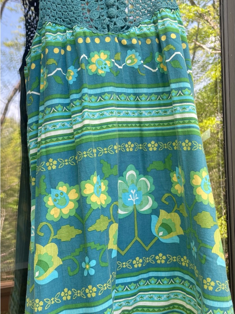 Flying Tomato Teal Crochet-Top Floral Tank Mini Dress Small